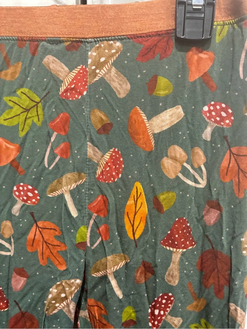 Little Sleepies Green Leaf & Mushroom Pajama Leggings with Rust Trim